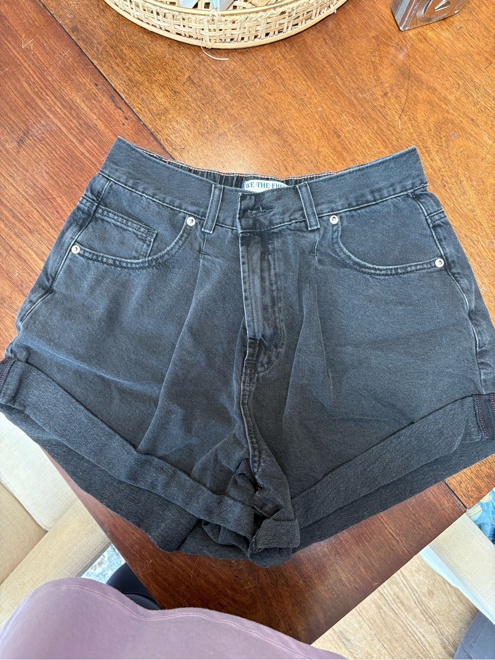 We The Free Danni Black High-Rise Rolled Hem Jean Shorts